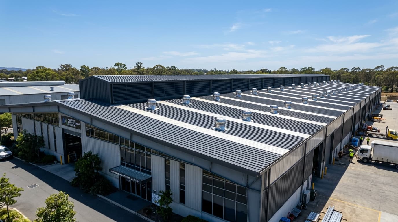 Enhanced Industrial Ventilation and Lighting Feature Enhanced Industrial Ventilation and Lighting - Synergy PEB Factory Feature