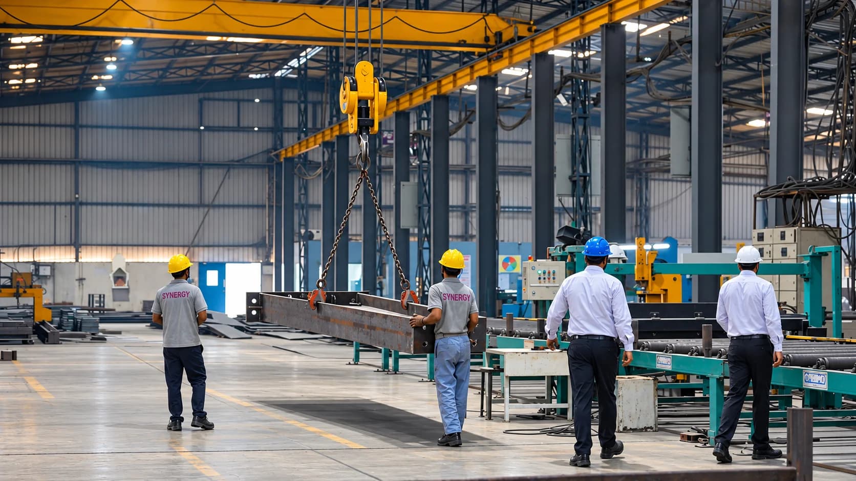 Pre-engineered steel building framework designed and fabricated by Synergy PEB