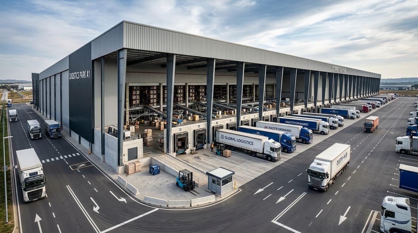 Logistics Park Distribution Hub Structure by Synergy PEB Logistics park constructed by Synergy PEB