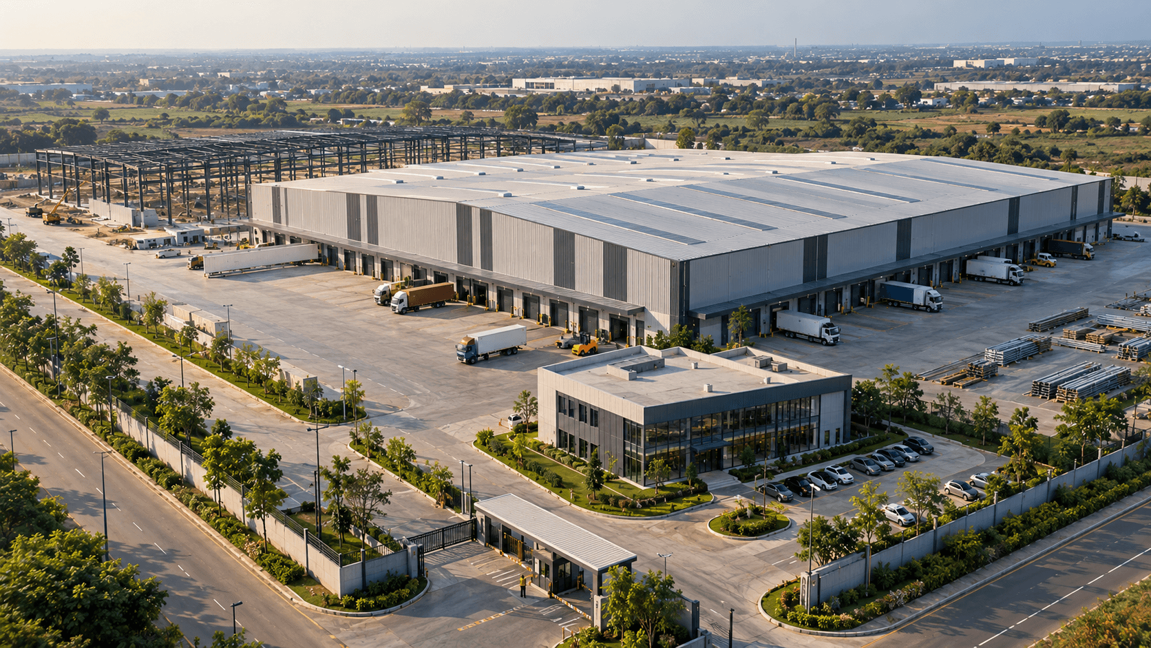 Turnkey Pre-Engineered Logistics Park Building by Synergy PEB Logistics park constructed by Synergy PEB