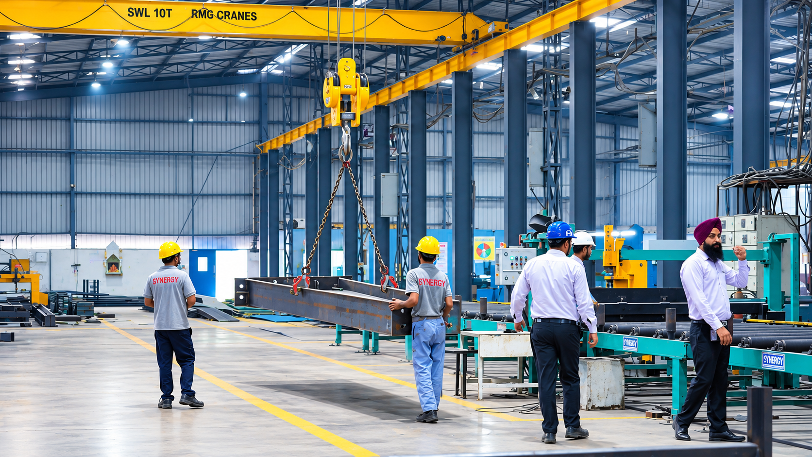 Pre-engineered steel building framework designed and fabricated by Synergy PEB